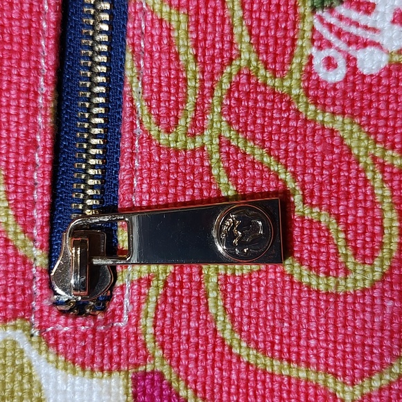 Spartina 449 Off White Floral Linen Bag With Gold Leather 23" Strap - Picture 3 of 12